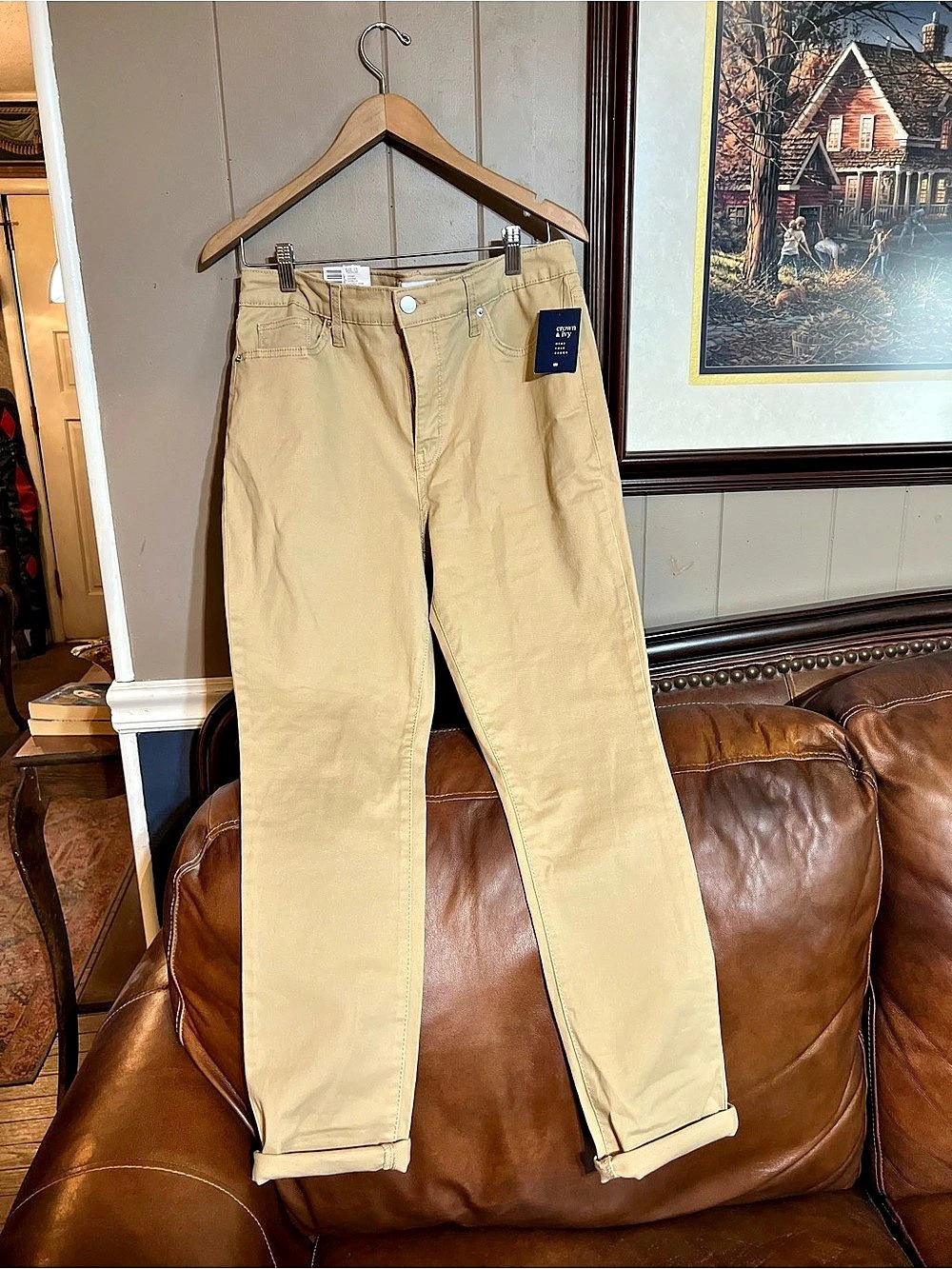 Crown & Ivy High-Rise Skinny Colored Denim Jeans Tan Waist 12 NWT